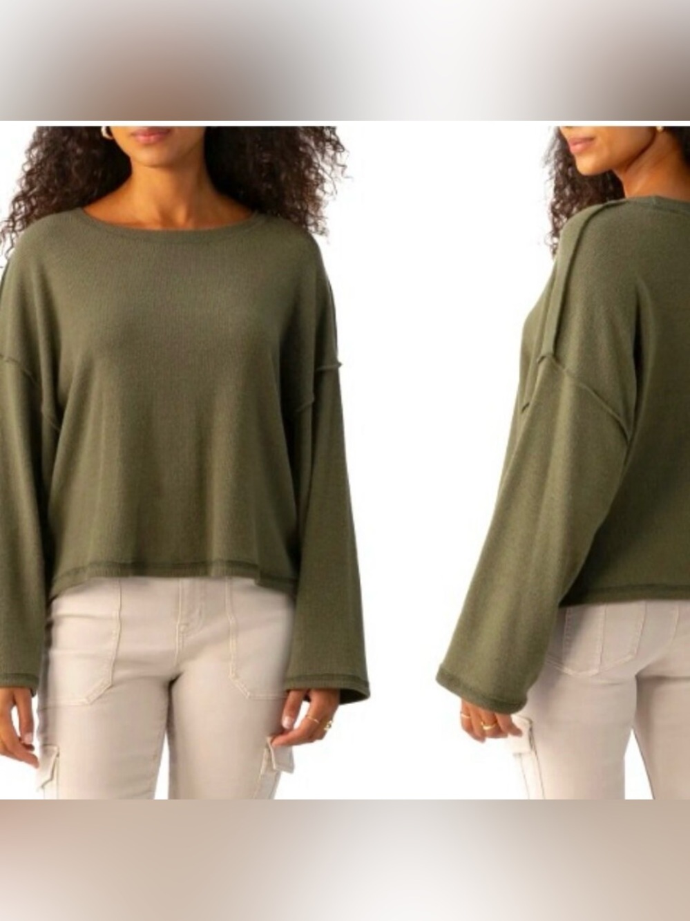 EASEL Los Angeles Distressed French Terry Cutoff Sweatshirt Raw Edge Olive S